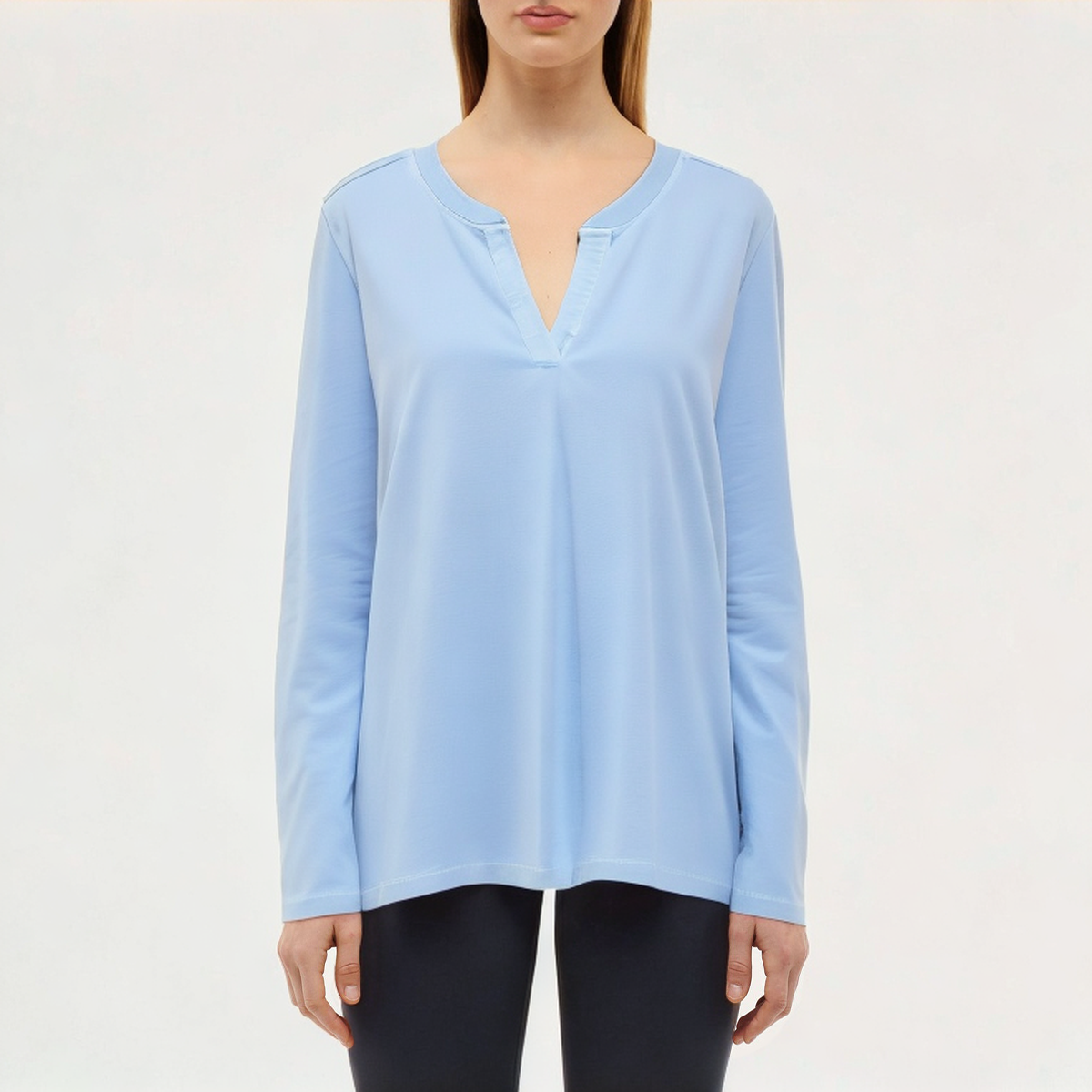 Blue anti-pilling women's loose long-sleeved T-shirt