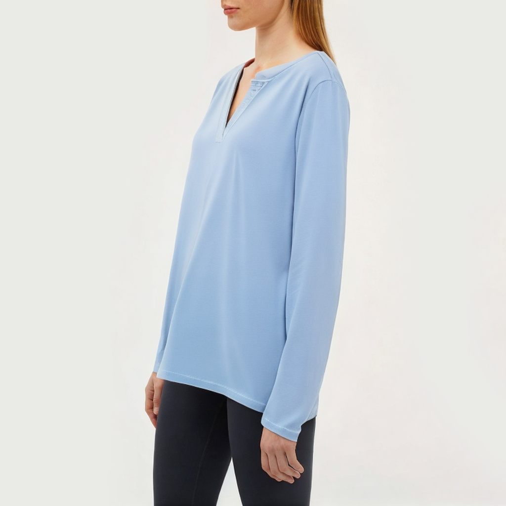 Blue anti-pilling women's loose long-sleeved T-shirt