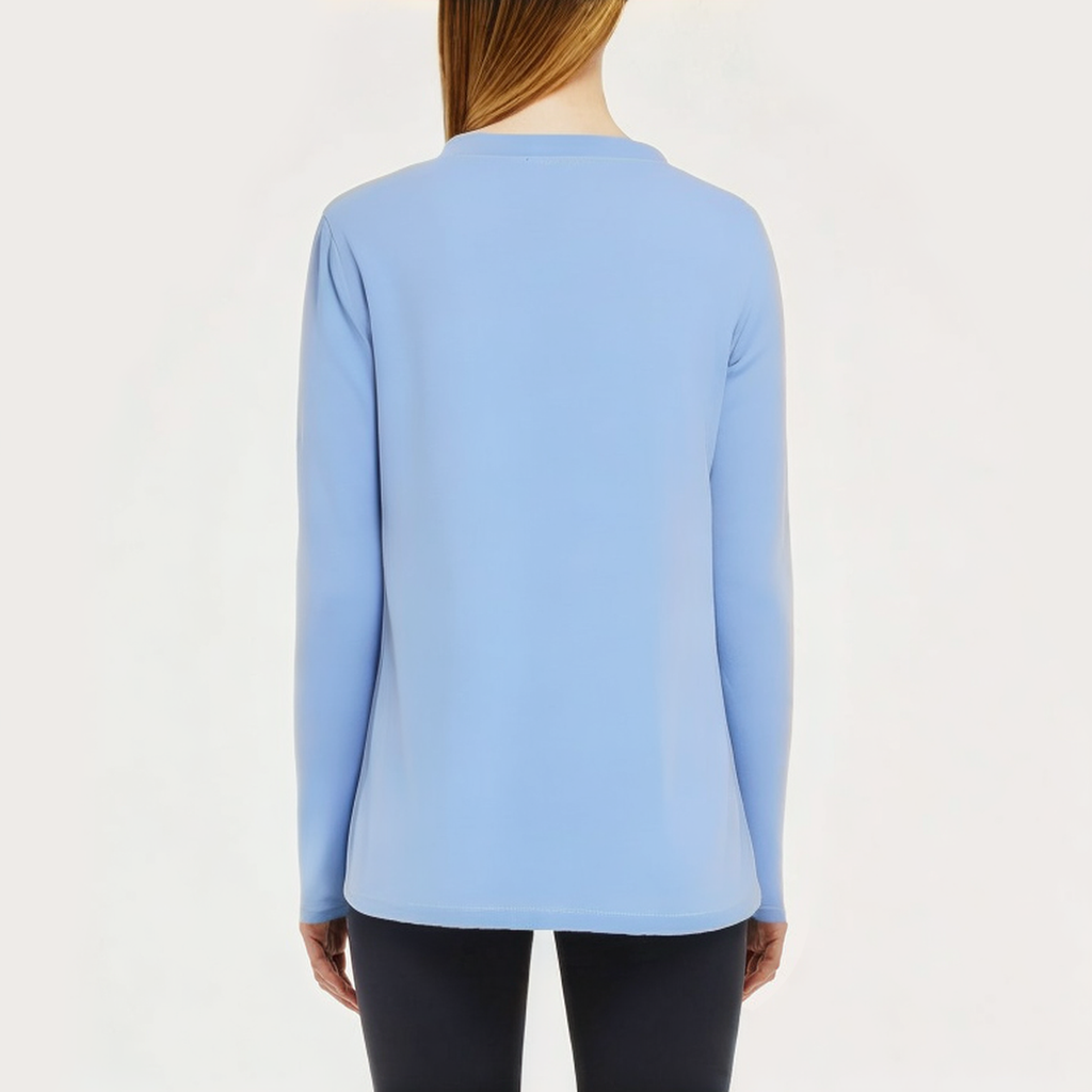 Blue anti-pilling women's loose long-sleeved T-shirt