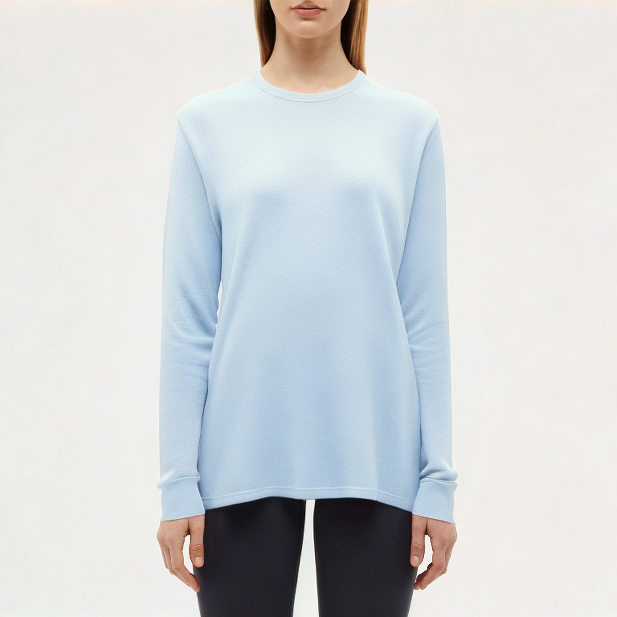 Blue quick-drying ladies loose long-sleeved T-shirt