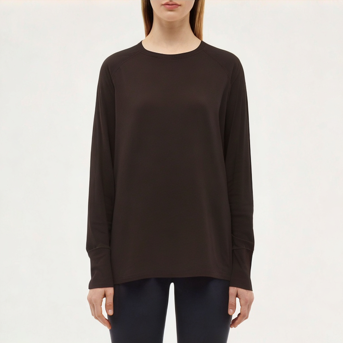 Black cotton women's loose long-sleeved T-shirt
