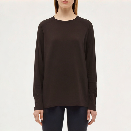 Black cotton women's loose long-sleeved T-shirt