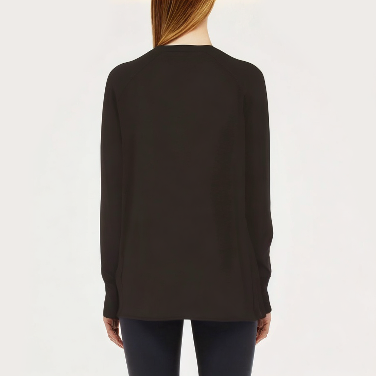 Black cotton women's loose long-sleeved T-shirt