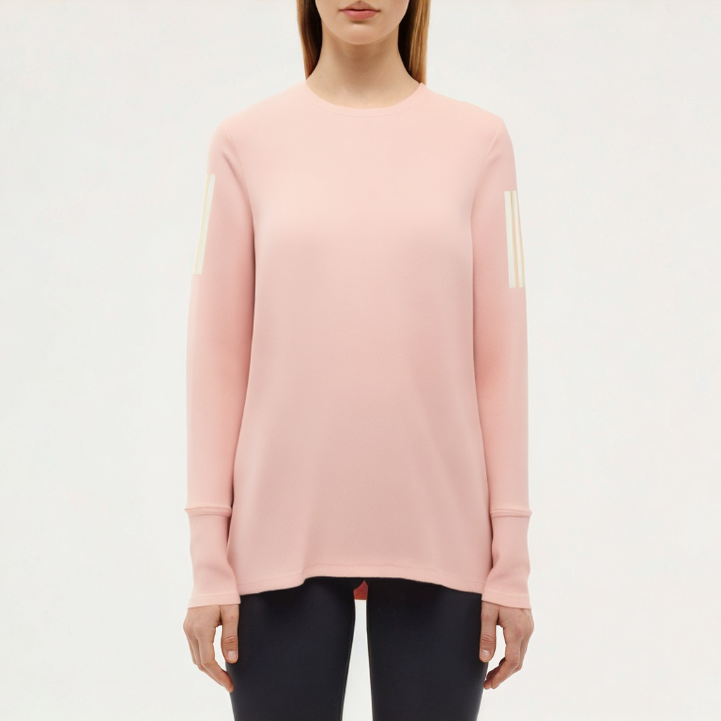 Pink round neck women's loose long-sleeved T-shirt