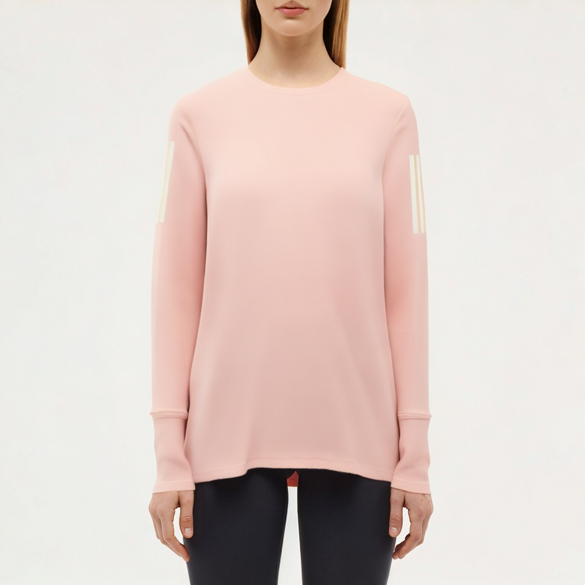 Pink round neck women's loose long-sleeved T-shirt
