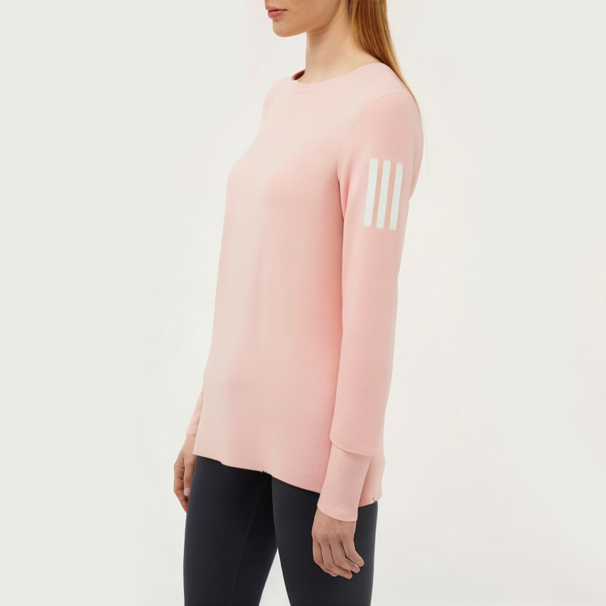 Pink round neck women's loose long-sleeved T-shirt