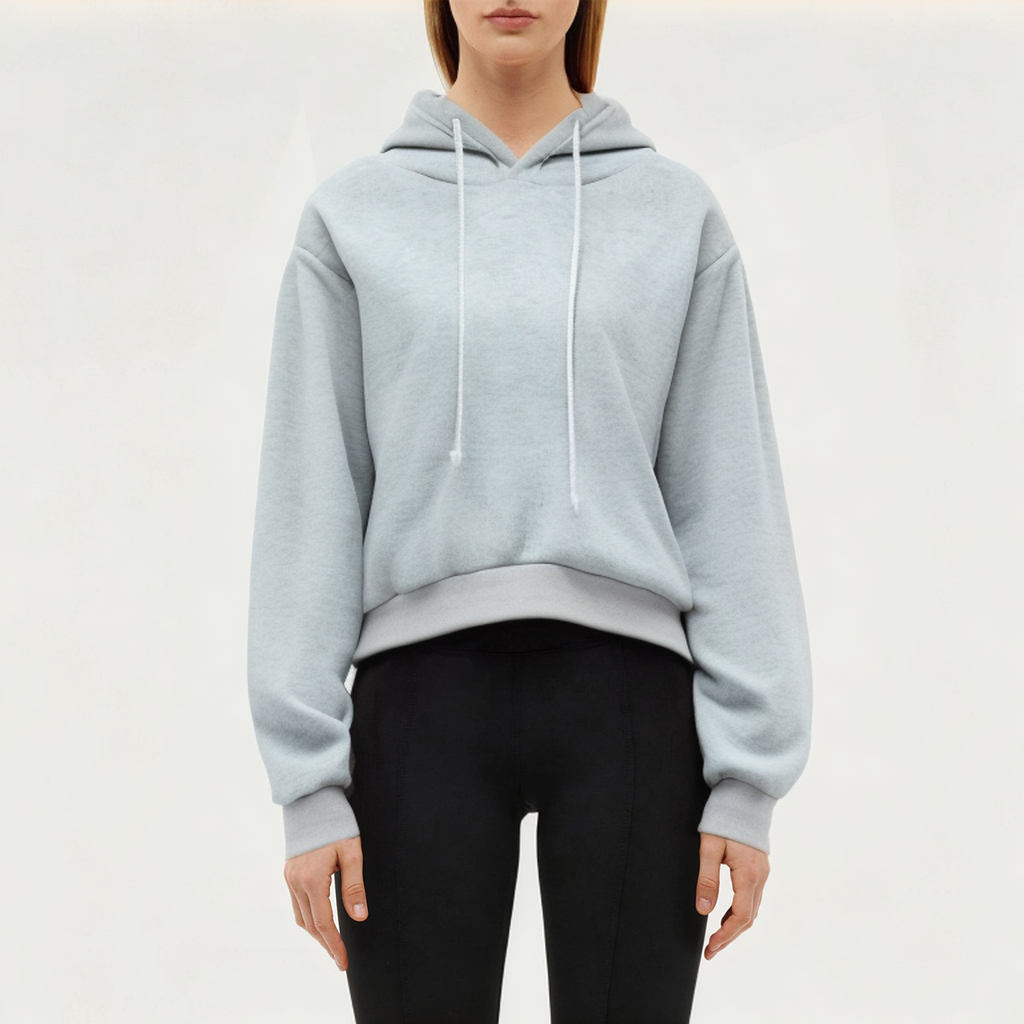 Gray hooded women's sports sweatshirt
