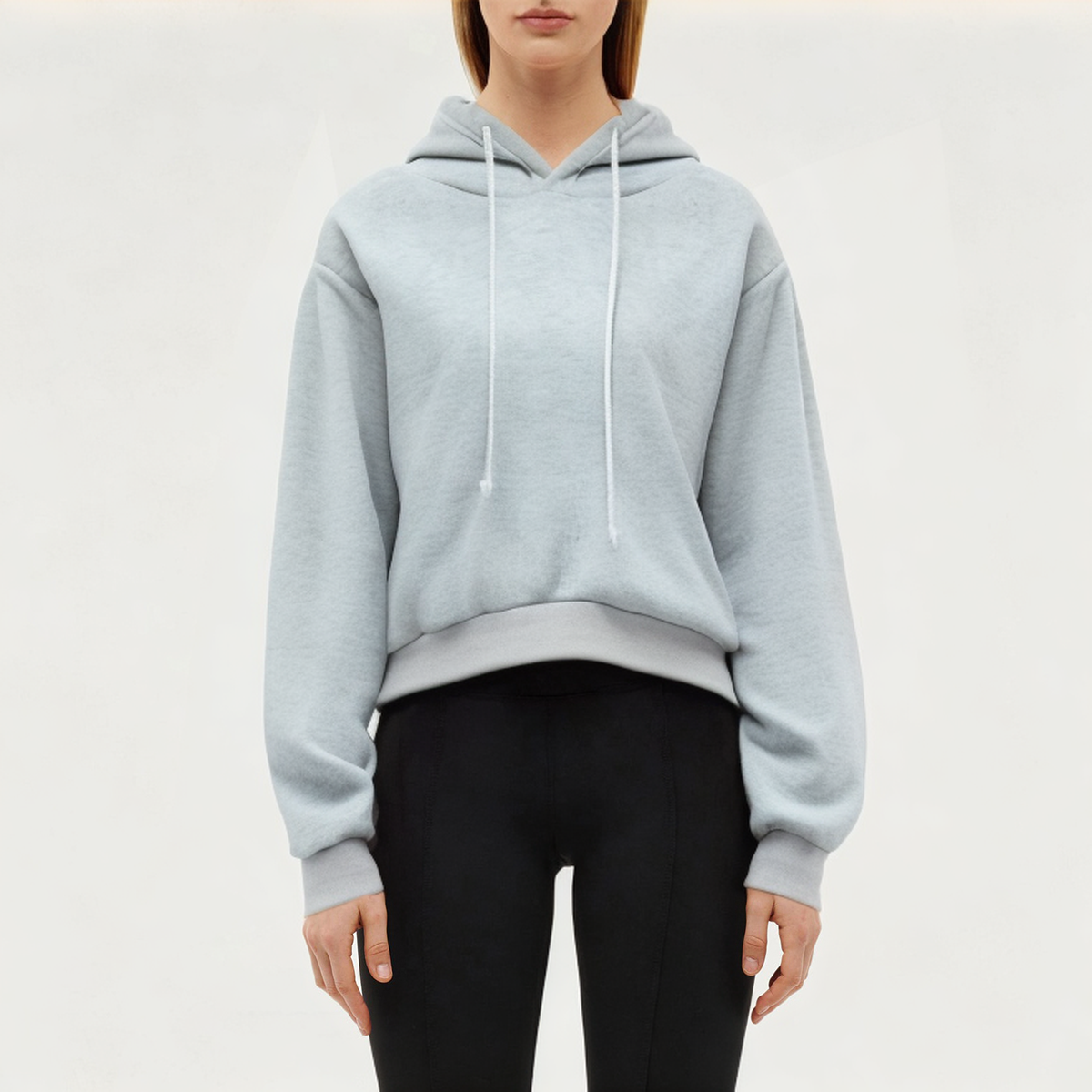 Gray hooded women's sports sweatshirt