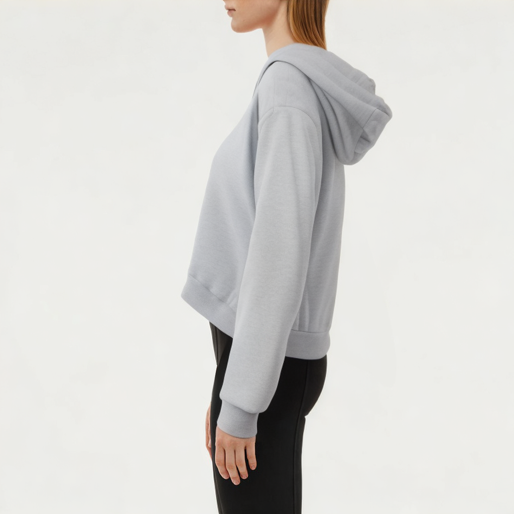Gray hooded women's sports sweatshirt