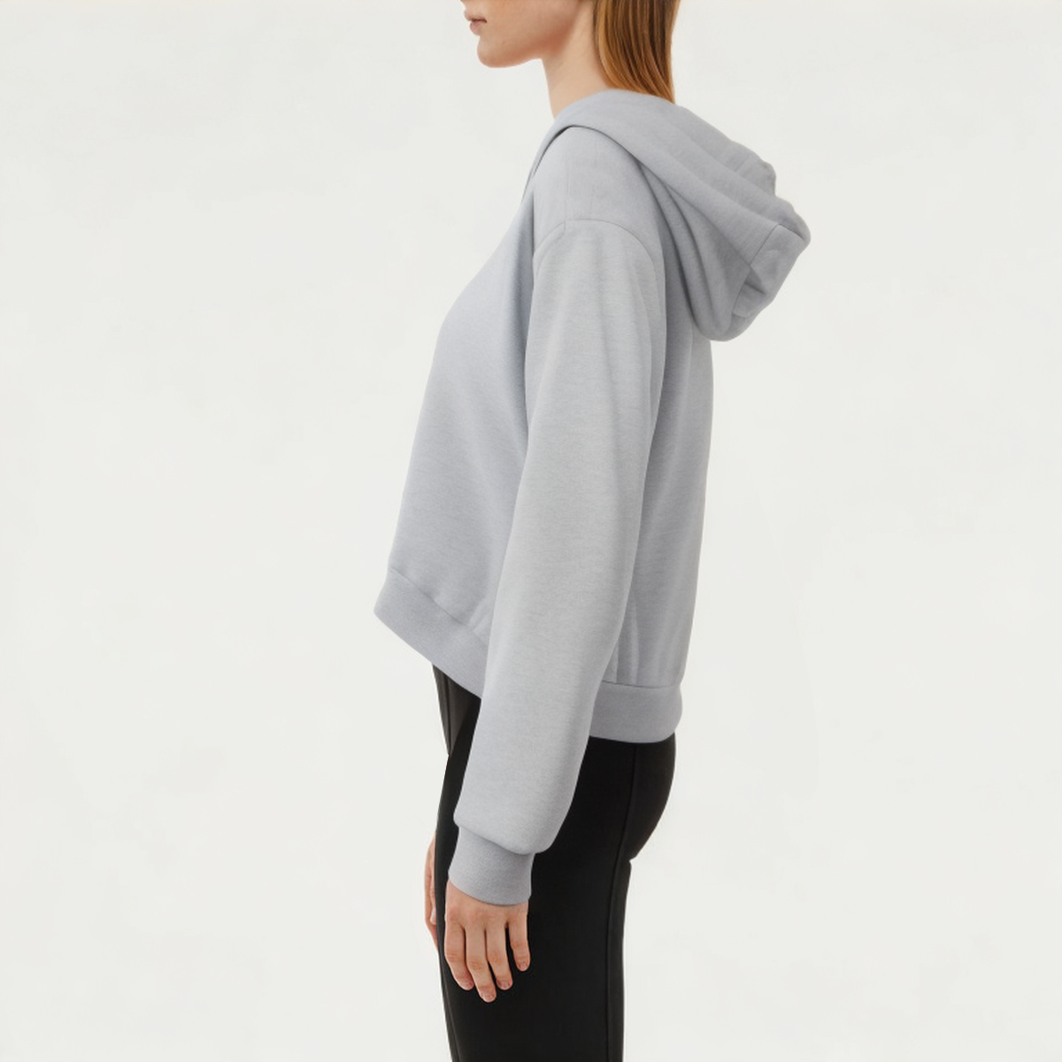 Gray hooded women's sports sweatshirt