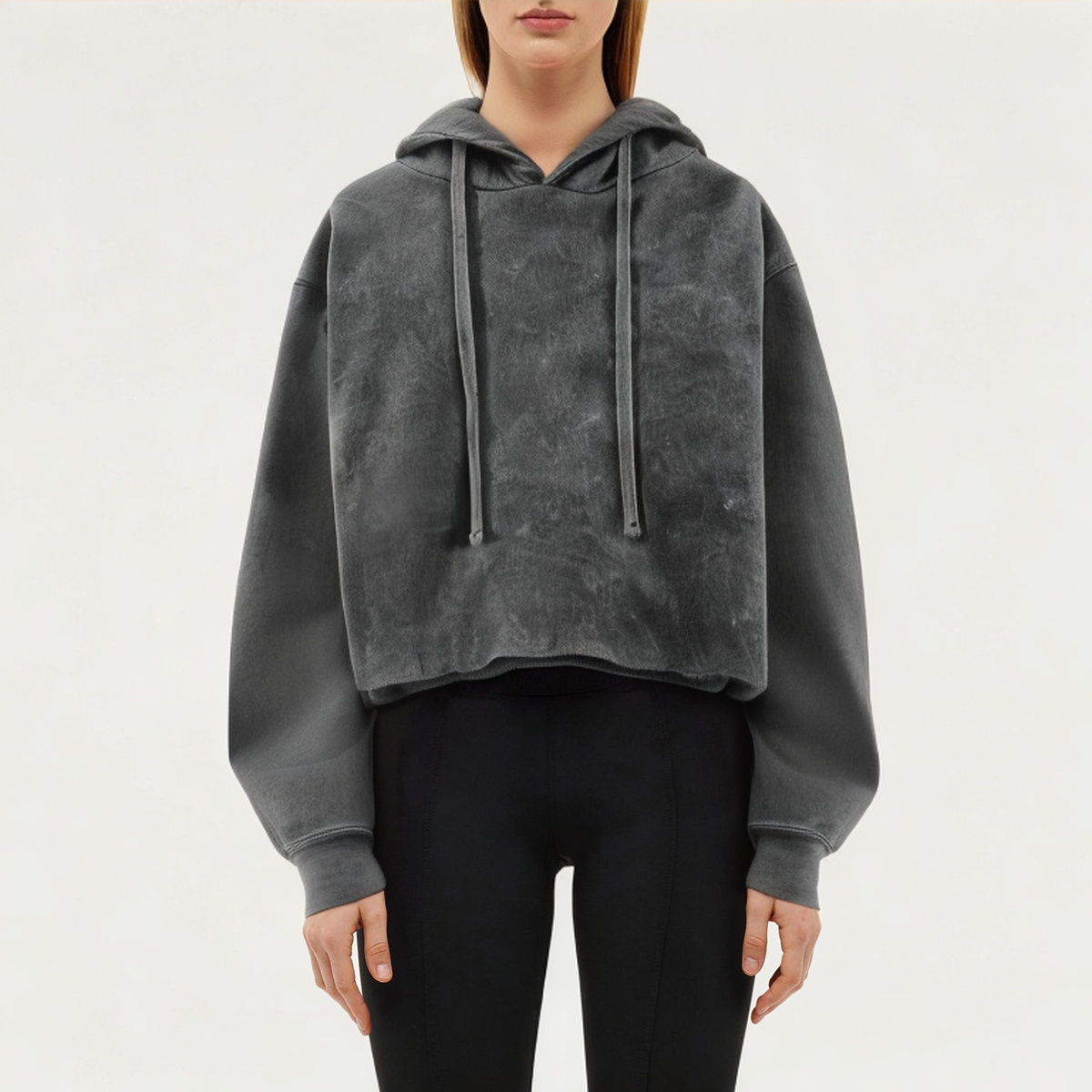 Gray acid wash women's sports sweatshirt