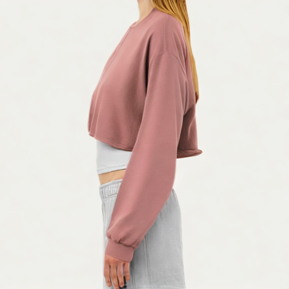 Pink cotton women's loose long-sleeved T-shirt
