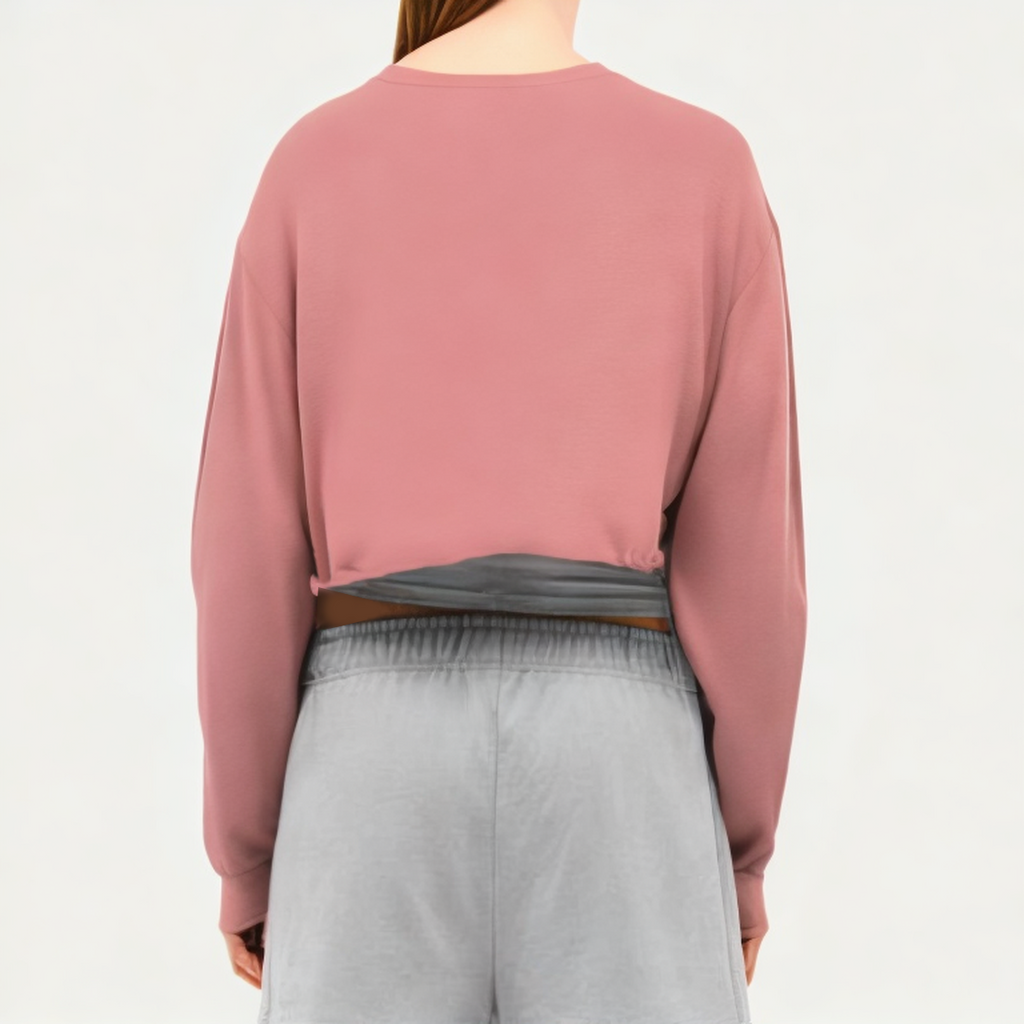 Pink cotton women's loose long-sleeved T-shirt