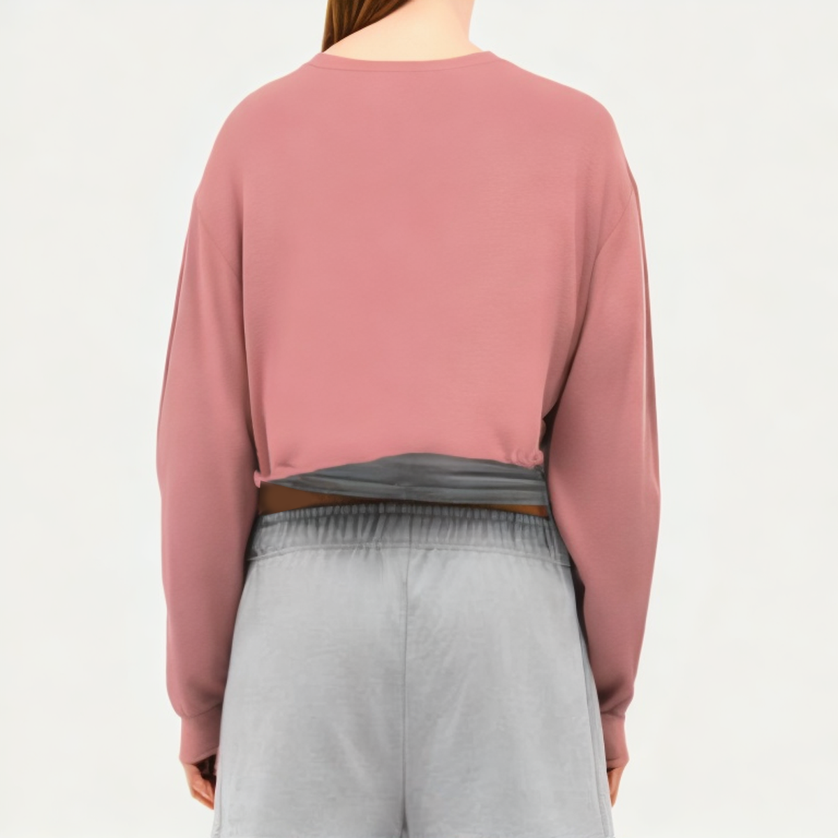 Pink cotton women's loose long-sleeved T-shirt