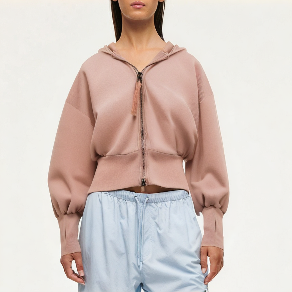 Pink women's double zip sweatshirt jacket