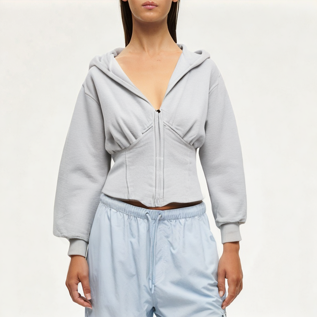 Half zip V-neck women's sweatshirt jacket