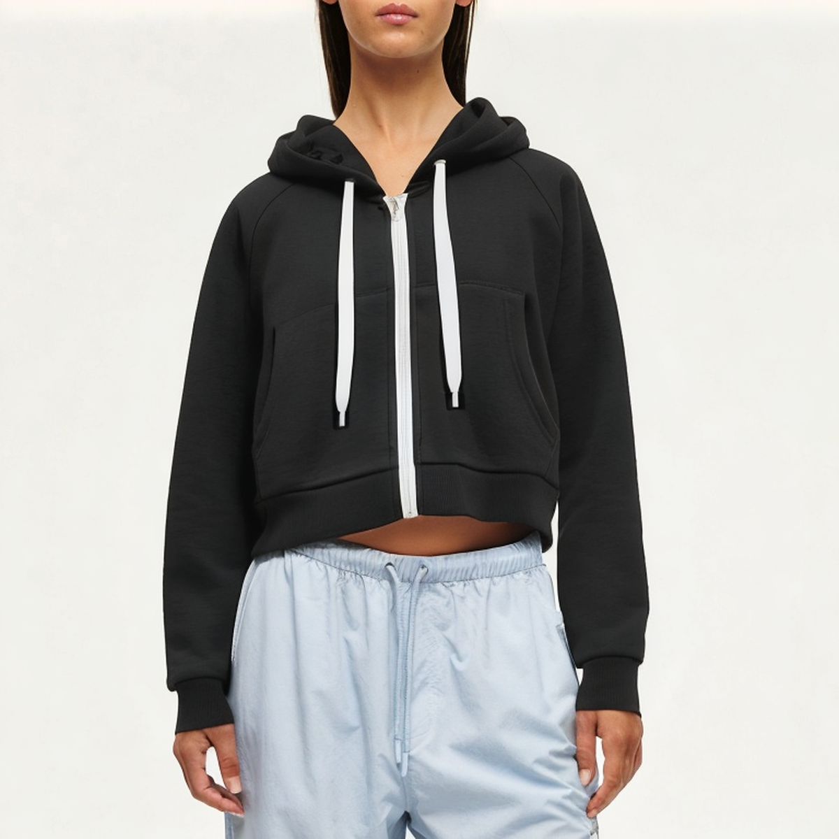 Black high stretch women's sweatshirt jacket