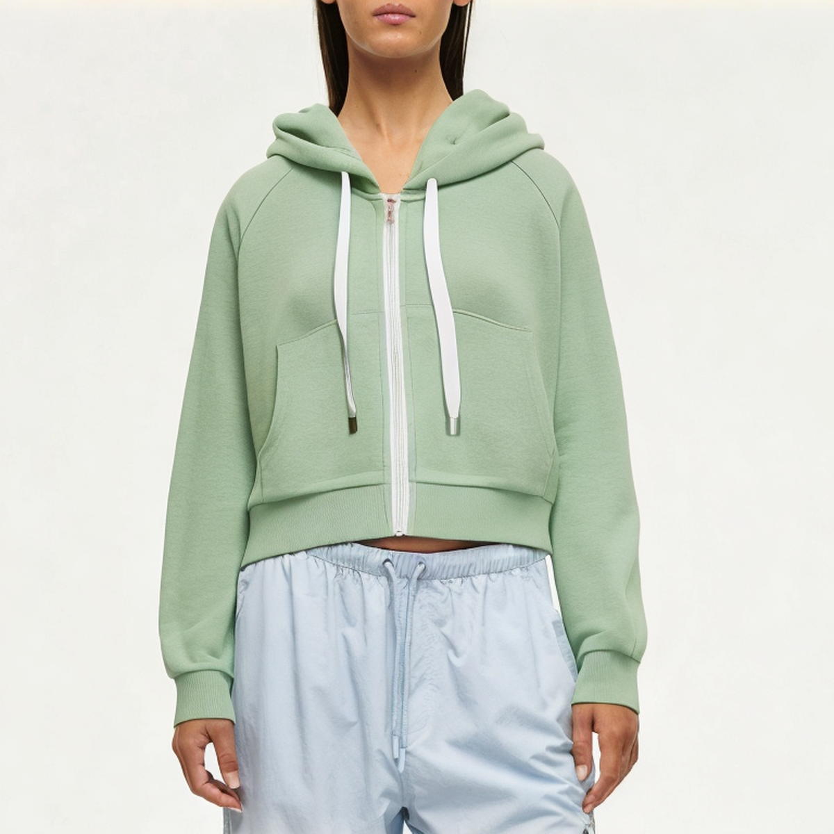 Green women's hooded sweatshirt jacket