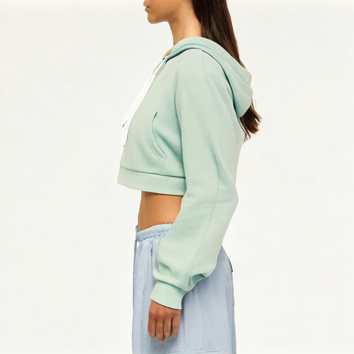 Green women's hooded sweatshirt jacket