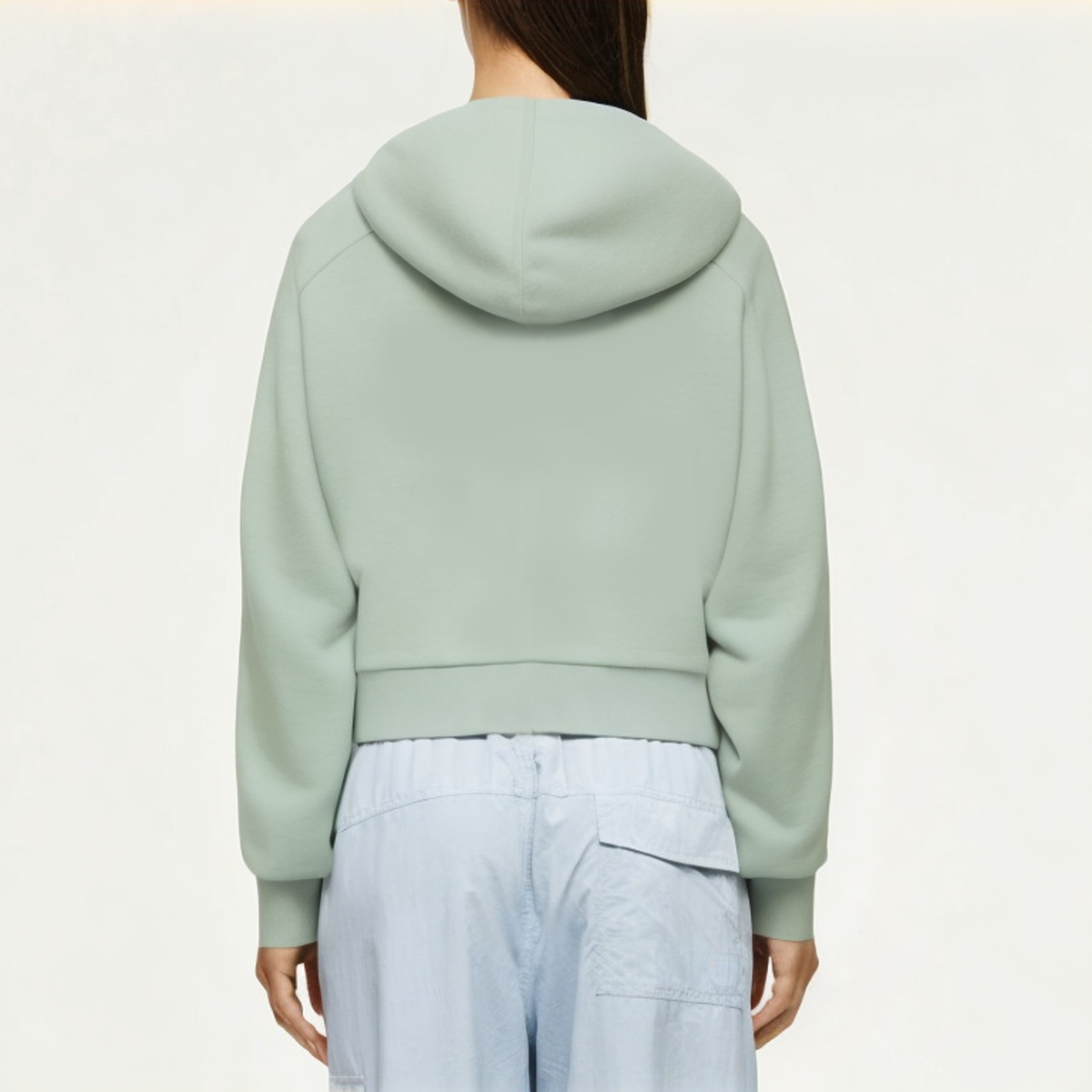 Green women's hooded sweatshirt jacket