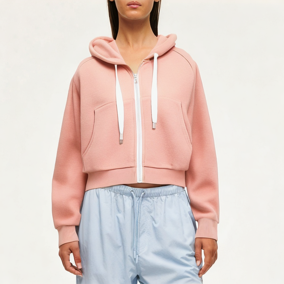 Light pink women's hooded sweatshirt jacket