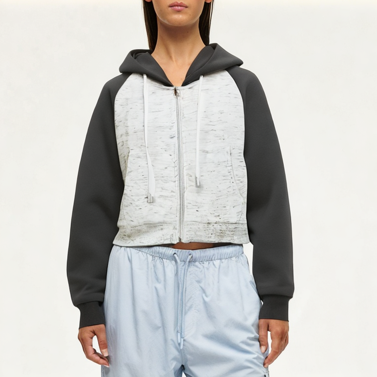 Women's color block hooded sweatshirt jacket