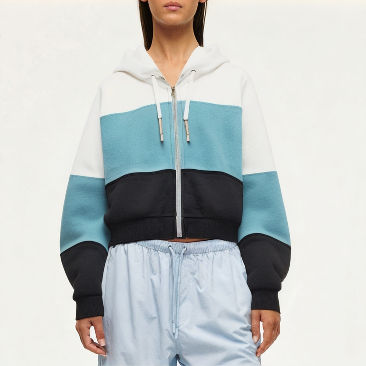 Colorblock high stretch women's sweatshirt jacket