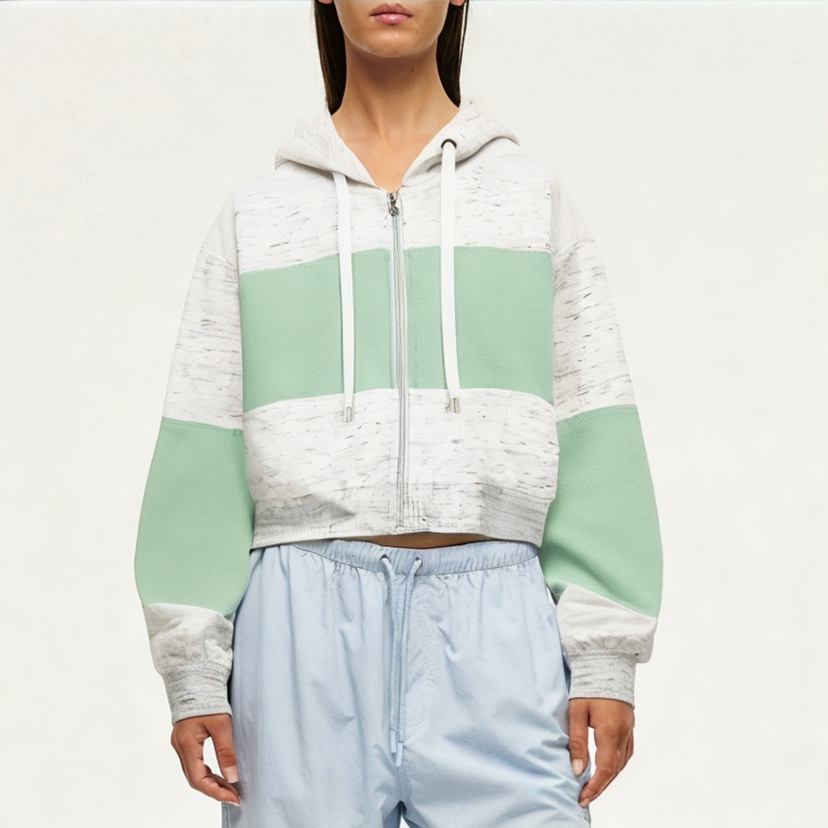 Casual color block women's sweatshirt jacket