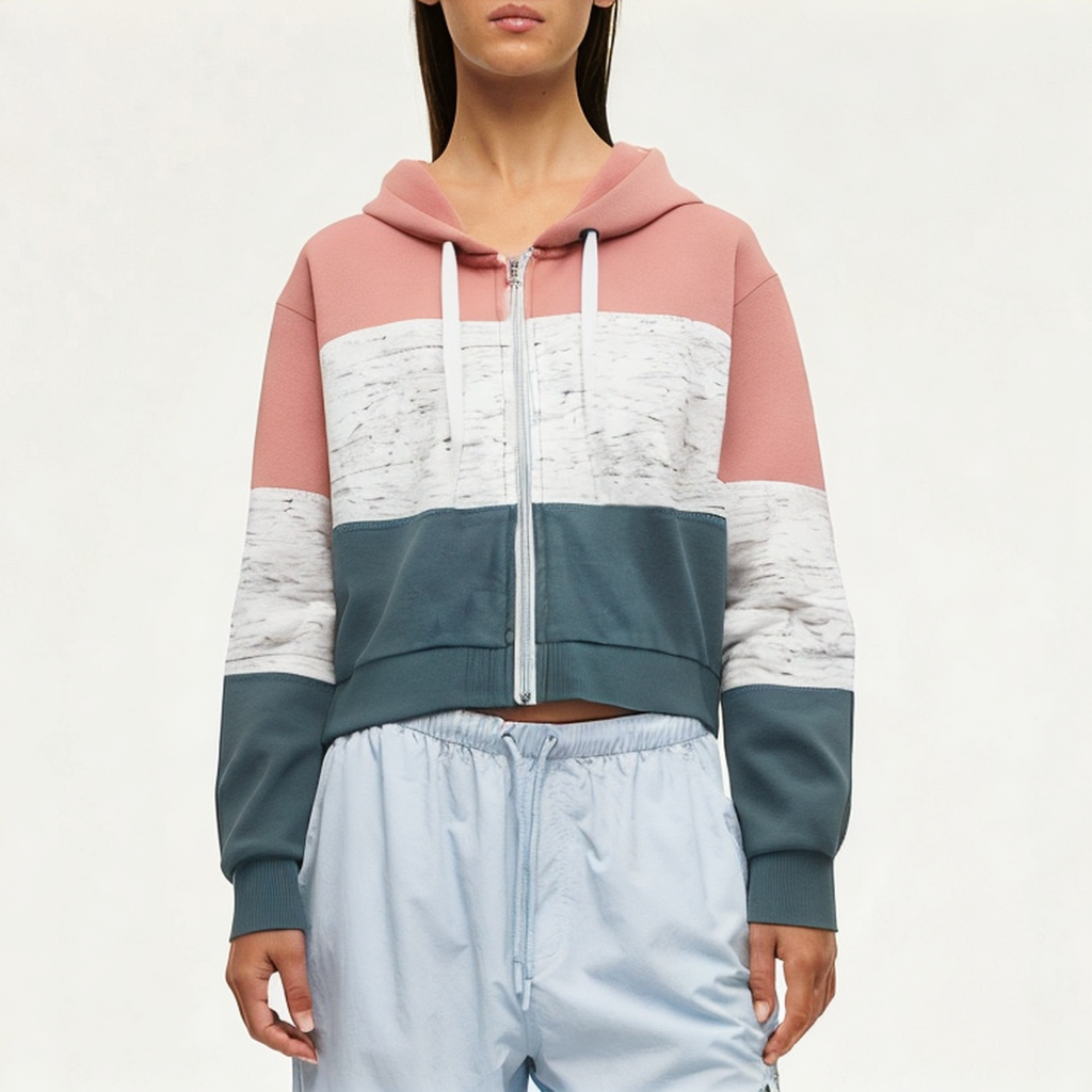 Drawstring hooded women's sweatshirt jacket