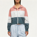 Drawstring hooded women's sweatshirt jacket