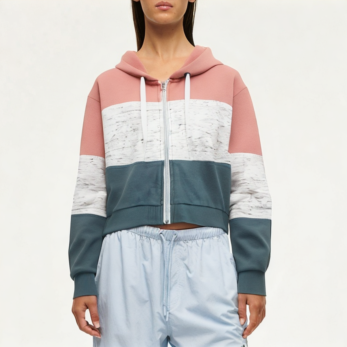 Drawstring hooded women's sweatshirt jacket