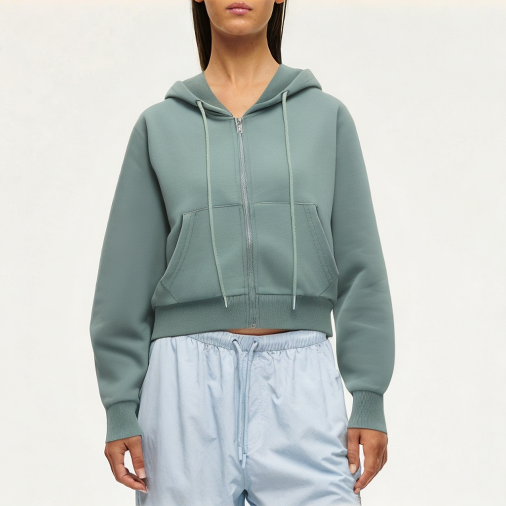 Green cotton women's sweatshirt jacket