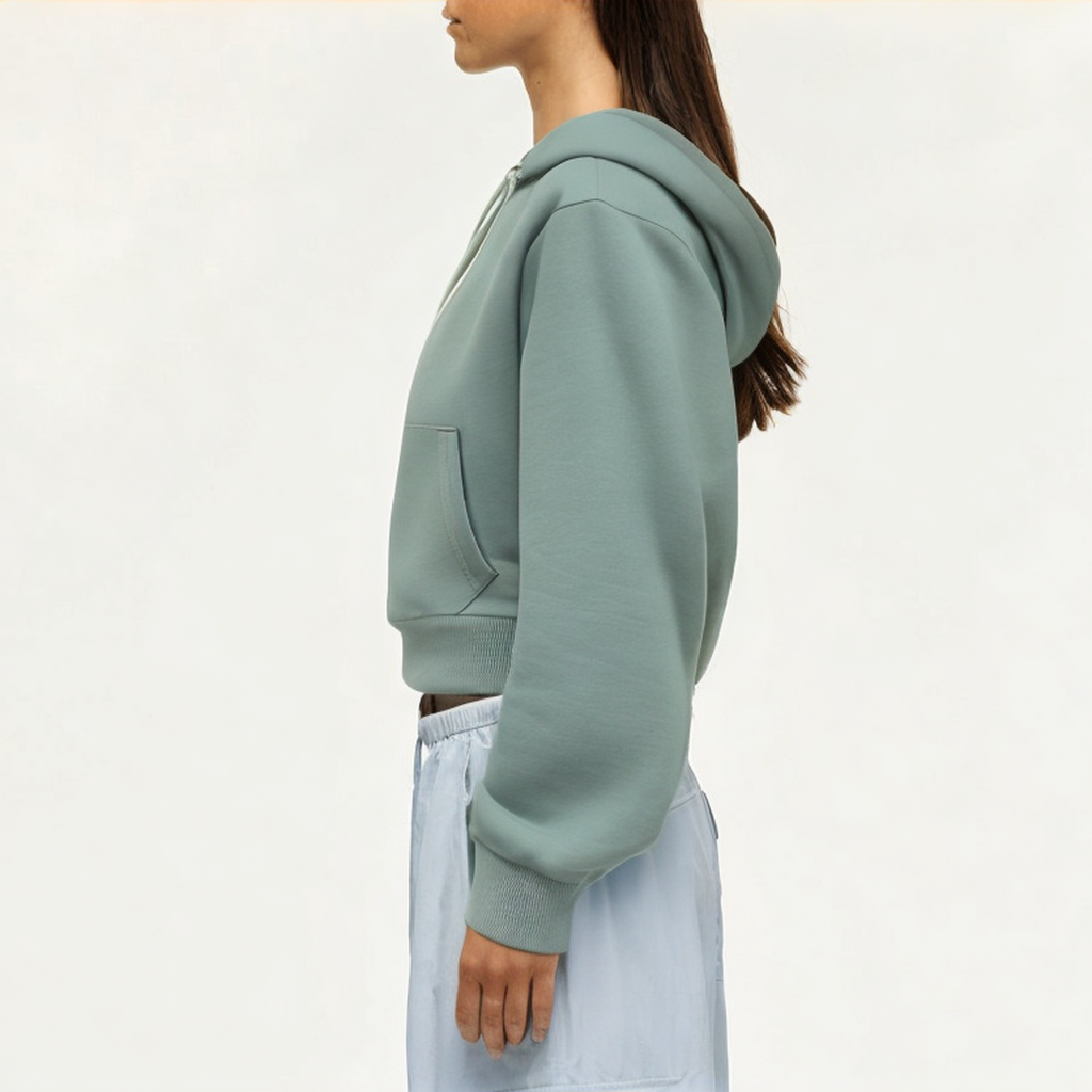 Green cotton women's sweatshirt jacket