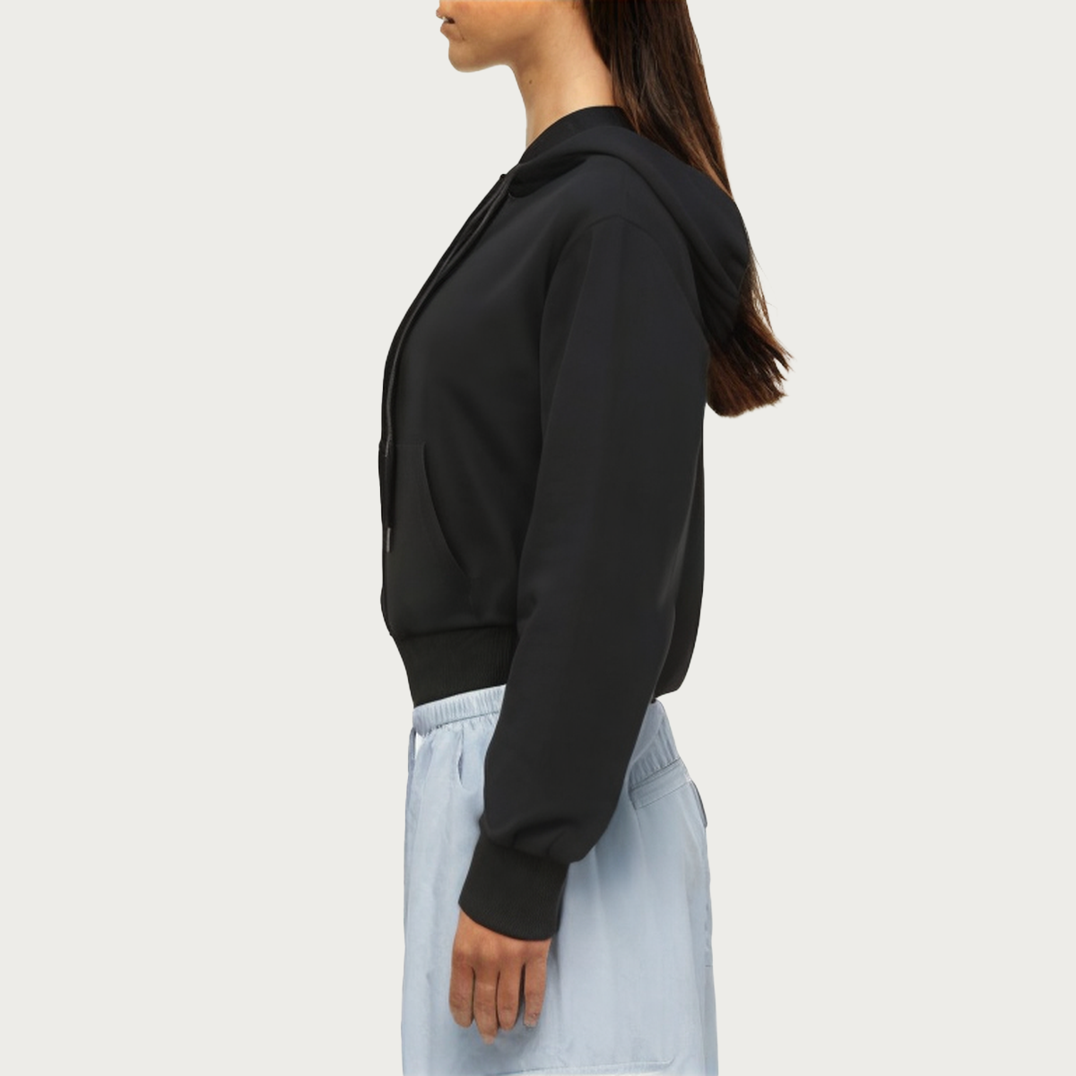 Black hooded women's sweatshirt jacket