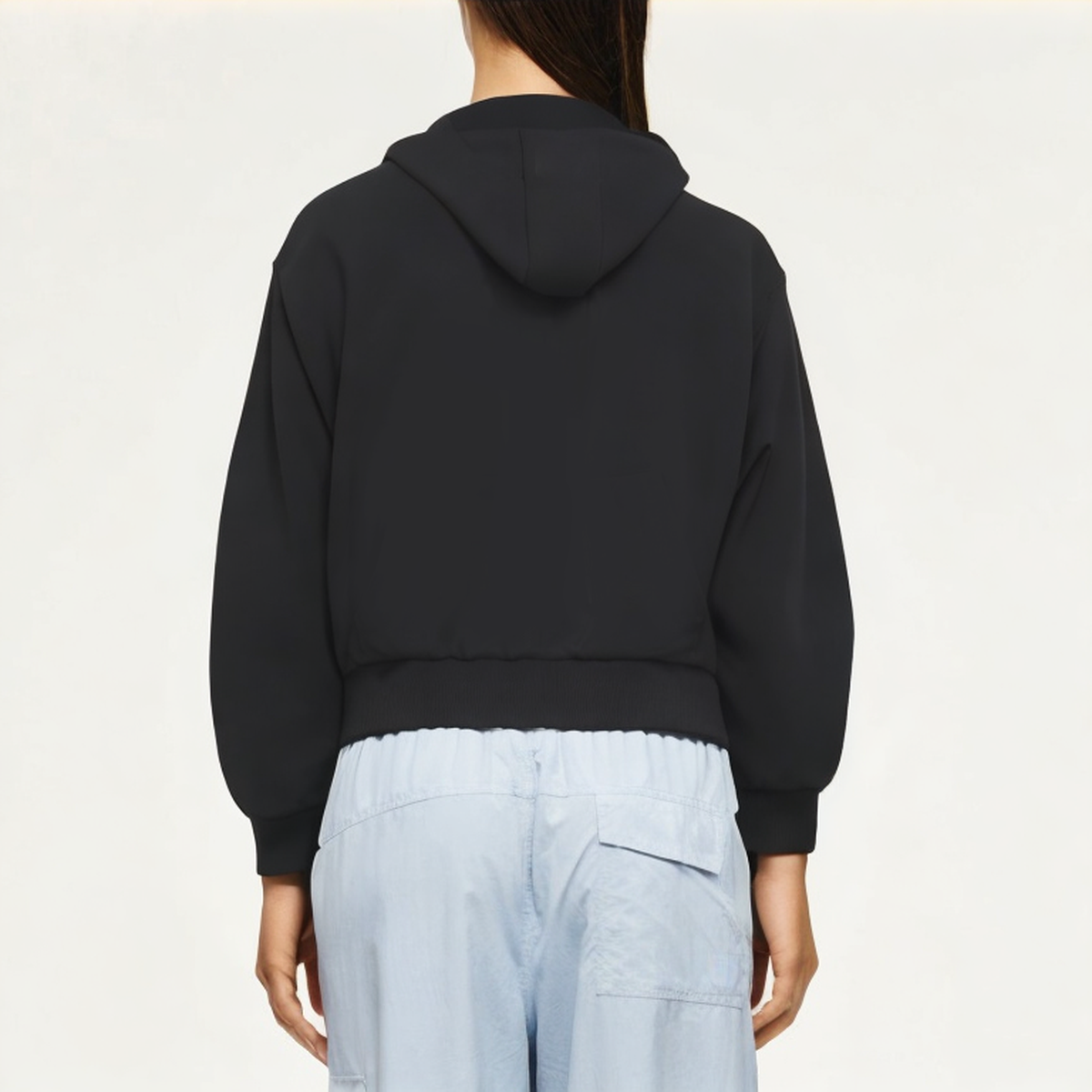 Black hooded women's sweatshirt jacket