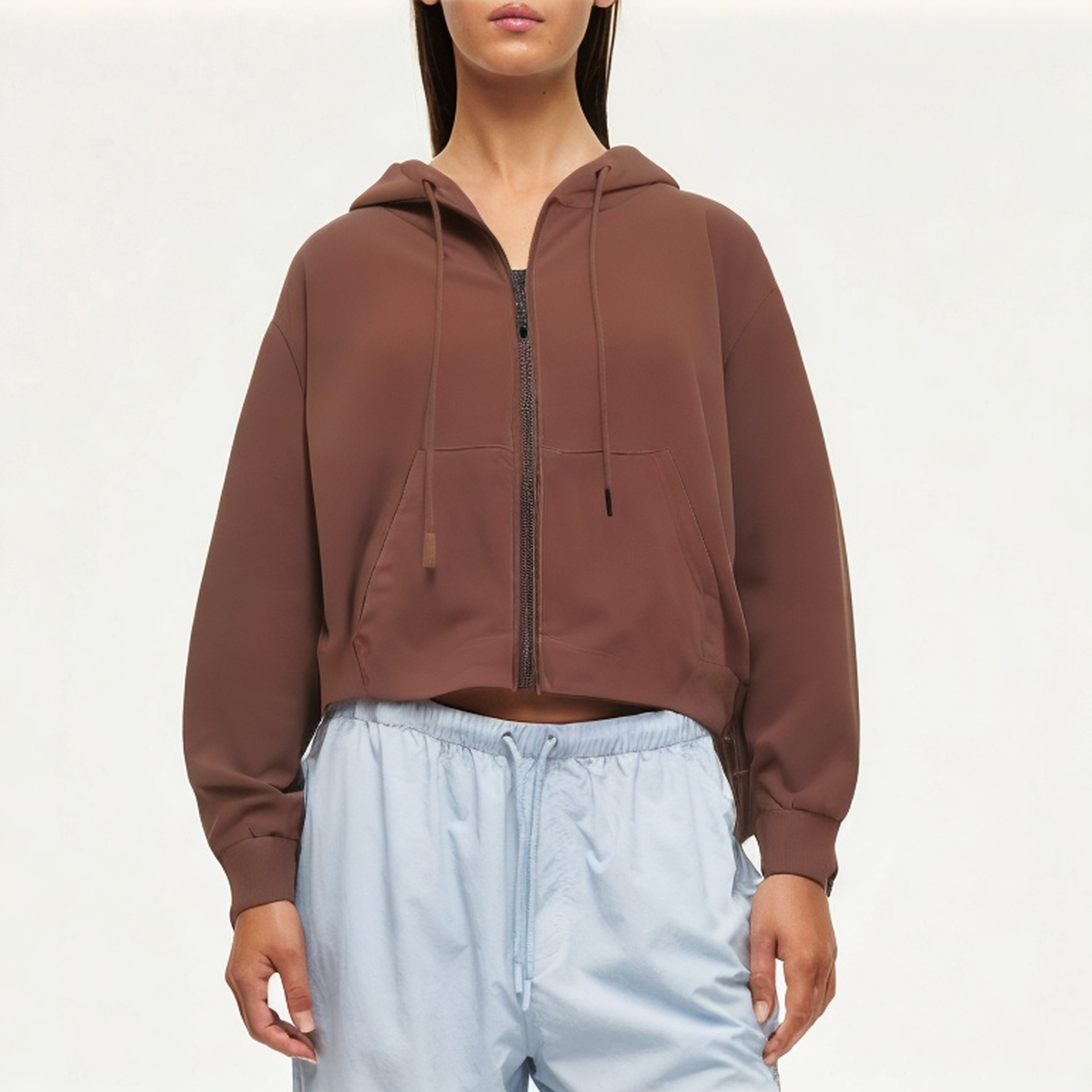 Brown cotton women's sweatshirt jacket