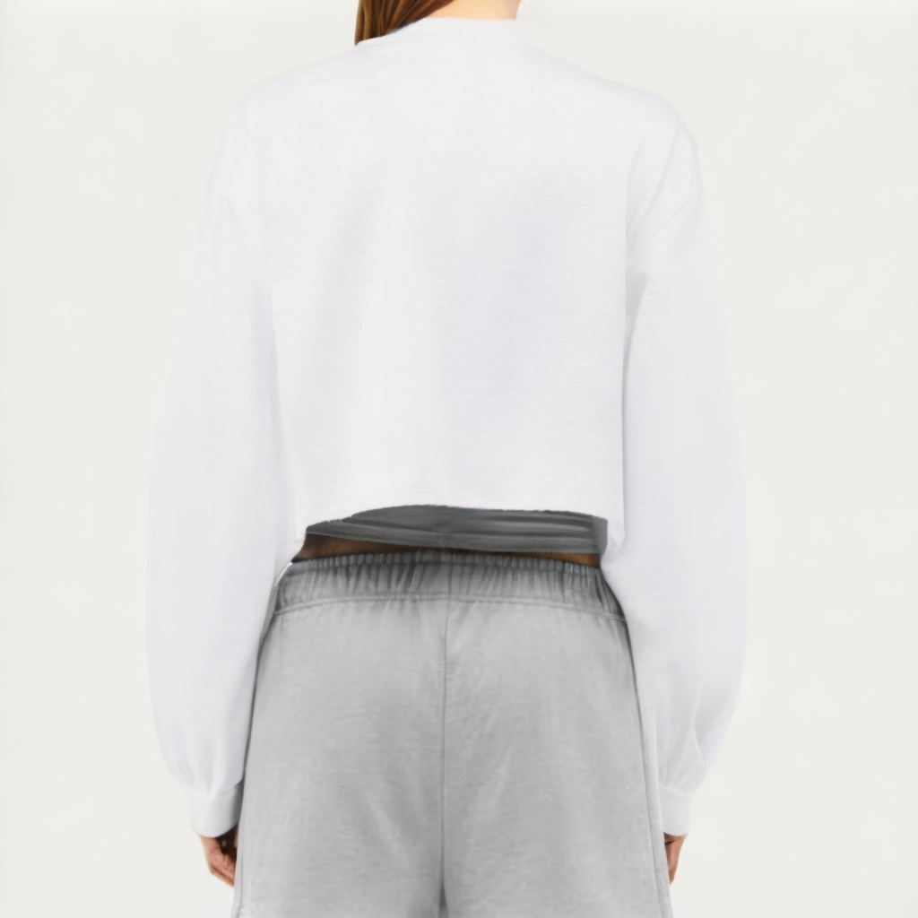 White cotton ladies loose long-sleeved T-shirt