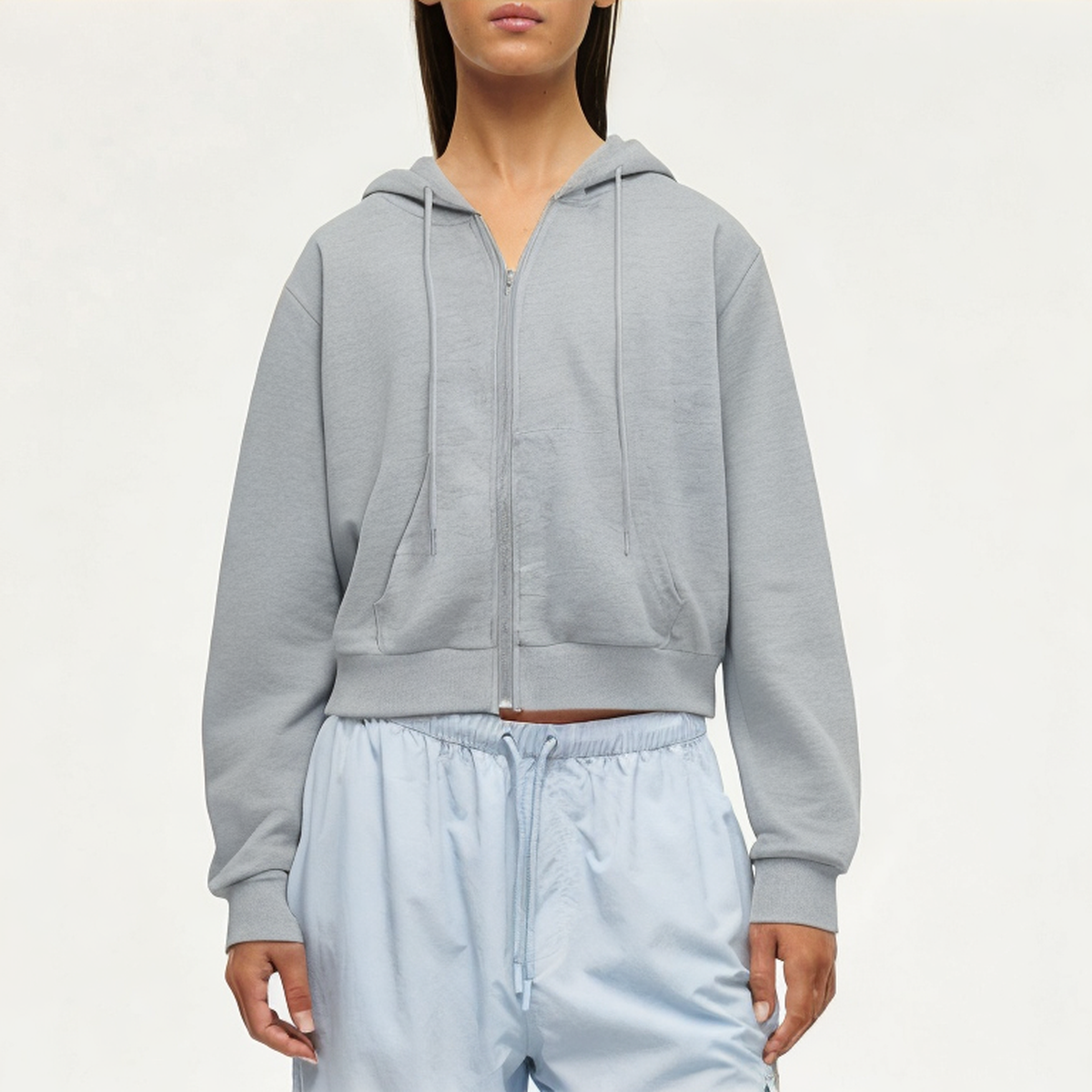 Light grey soft women's sweatshirt jacket