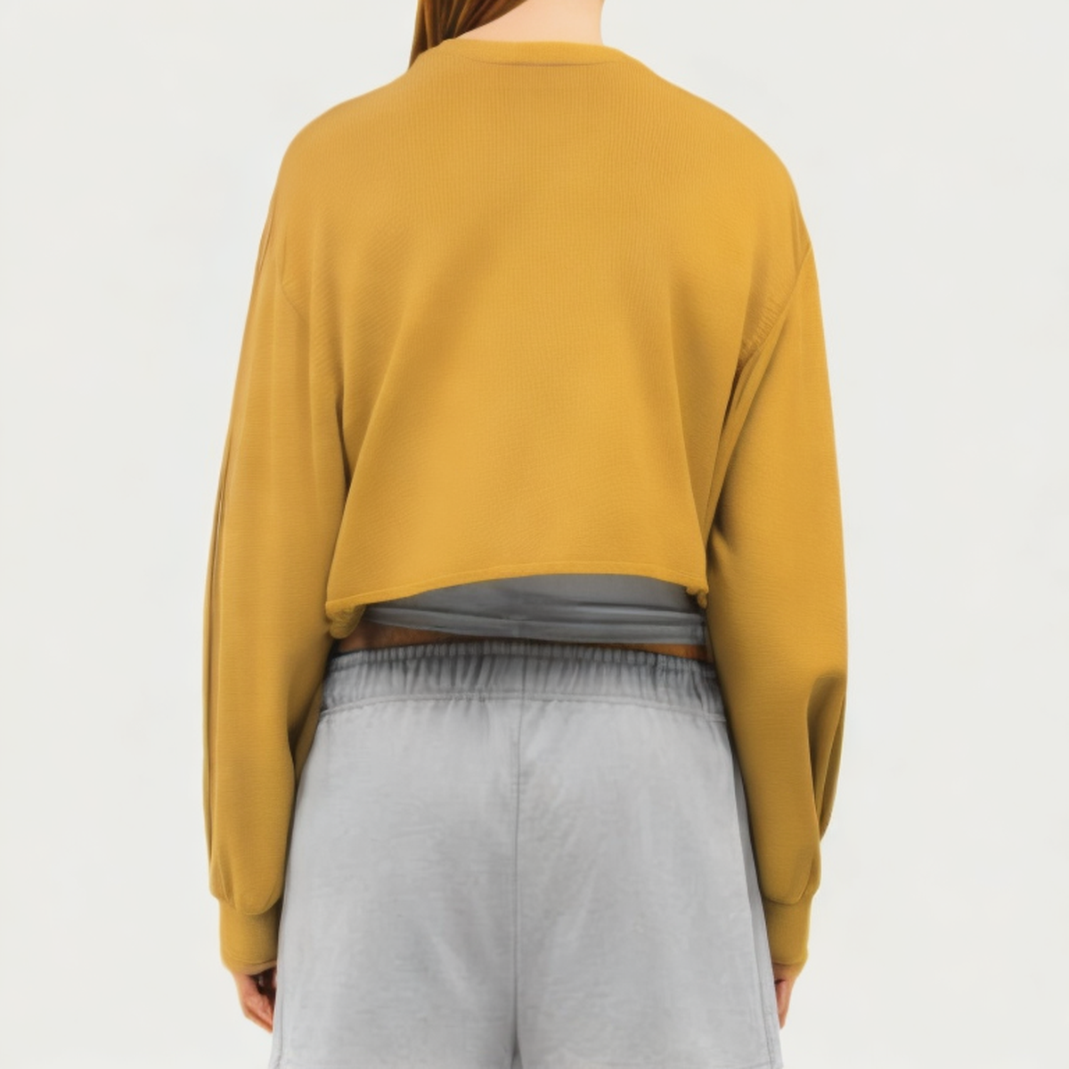 Yellow round neck ladies loose long sleeve T-shirt