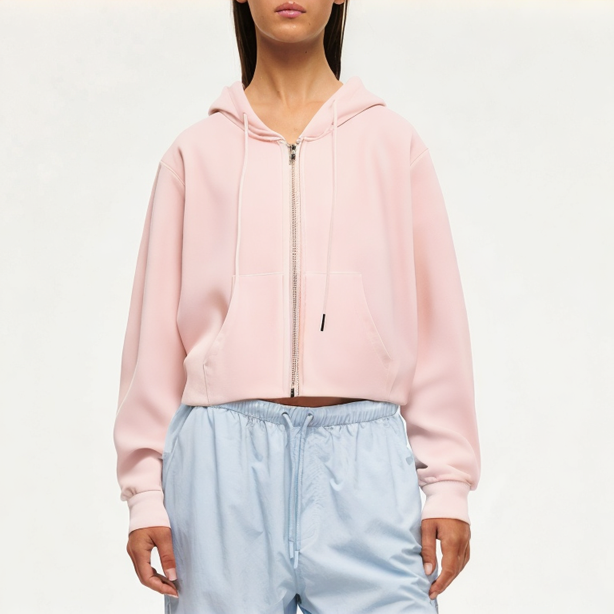 Light pink zip-up hooded women's sweatshirt jacket