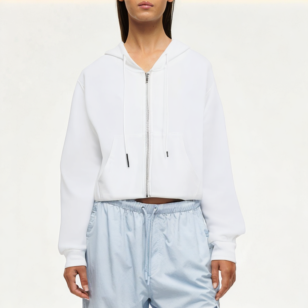Simple white women's sweatshirt jacket
