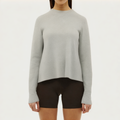 Grey micro ribbed women's loose long sleeve T-shirt