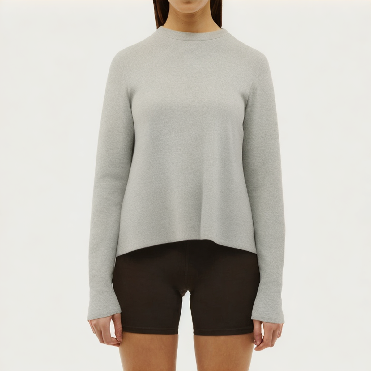Grey micro ribbed women's loose long sleeve T-shirt