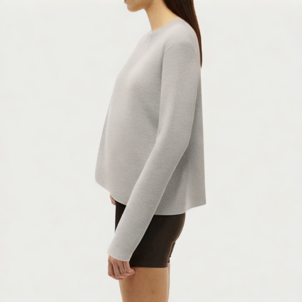 Grey micro ribbed women's loose long sleeve T-shirt