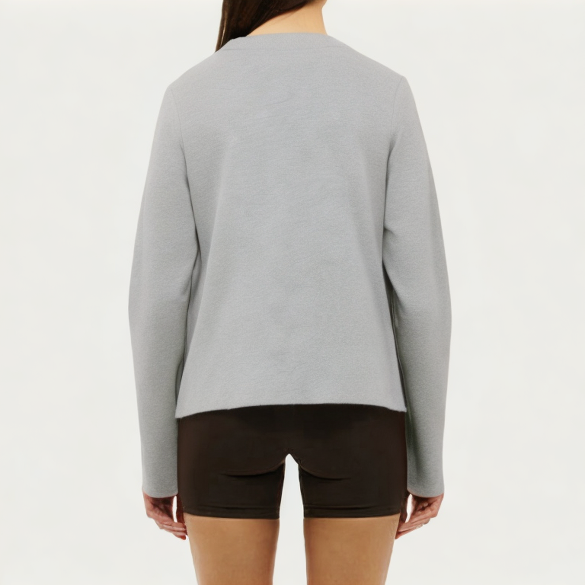 Grey micro ribbed women's loose long sleeve T-shirt