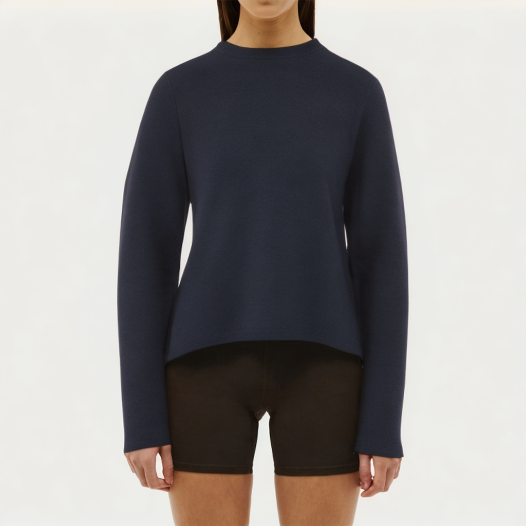 Micro ribbed round neck women's loose long sleeve T-shirt