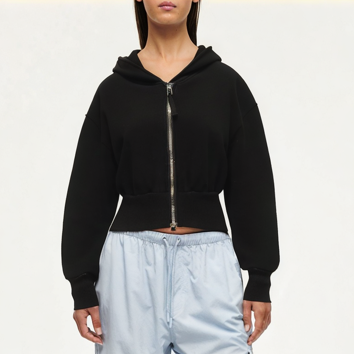 Double zip hooded women's sweatshirt jacket