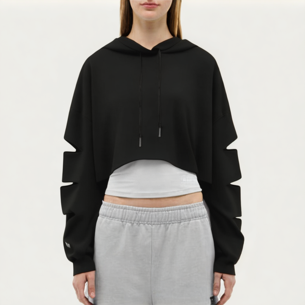 Black hollow ladies loose long-sleeved T-shirt