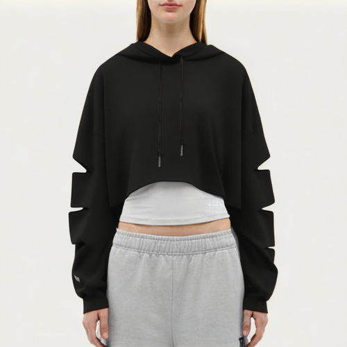 Black hollow ladies loose long-sleeved T-shirt