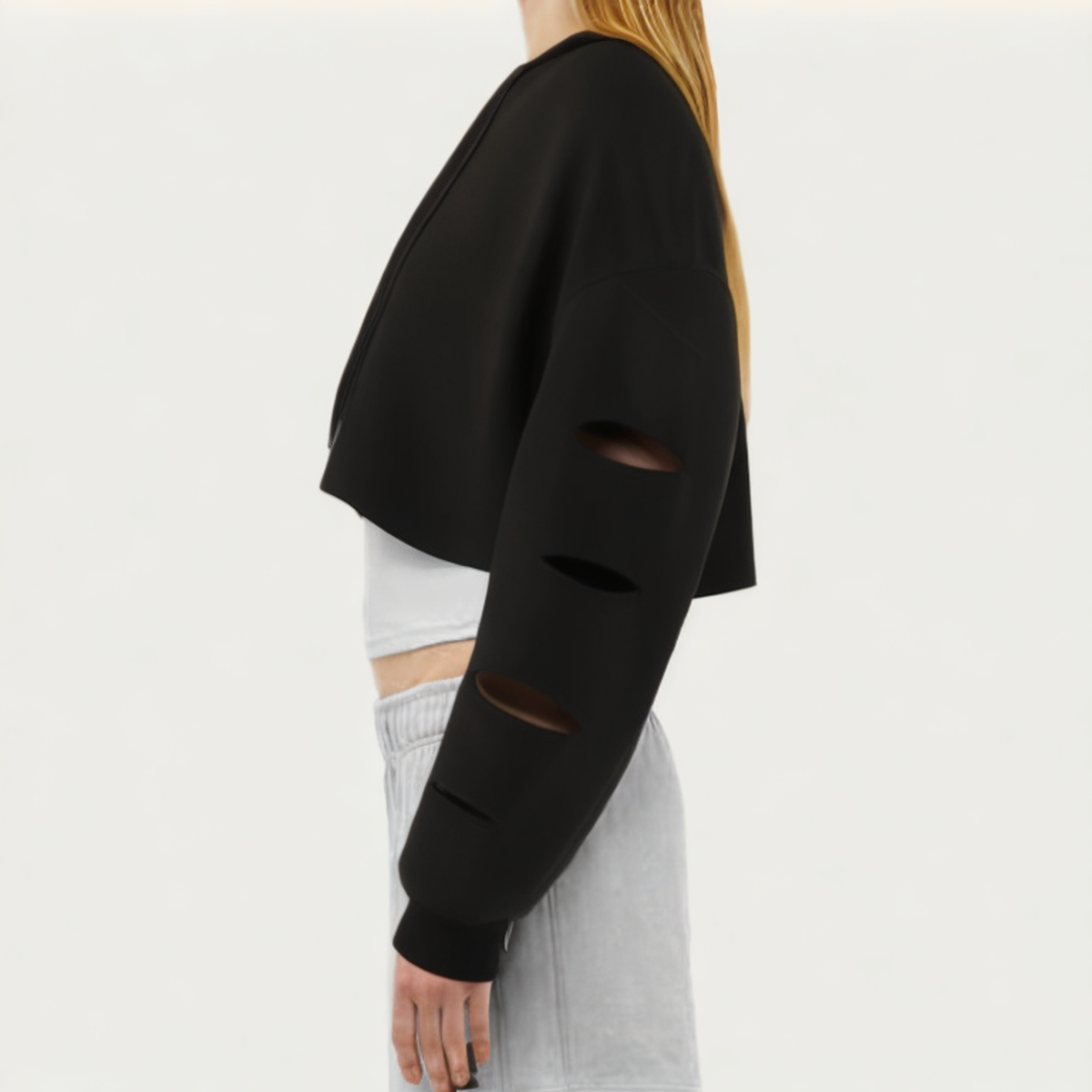 Black hollow ladies loose long-sleeved T-shirt